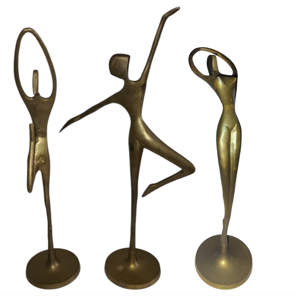 MCM Brass Dancing Statuettes 3 Piece